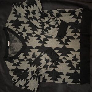 LuLaRoe Black and Gray V-Neck Sweater with Geometric Pattern